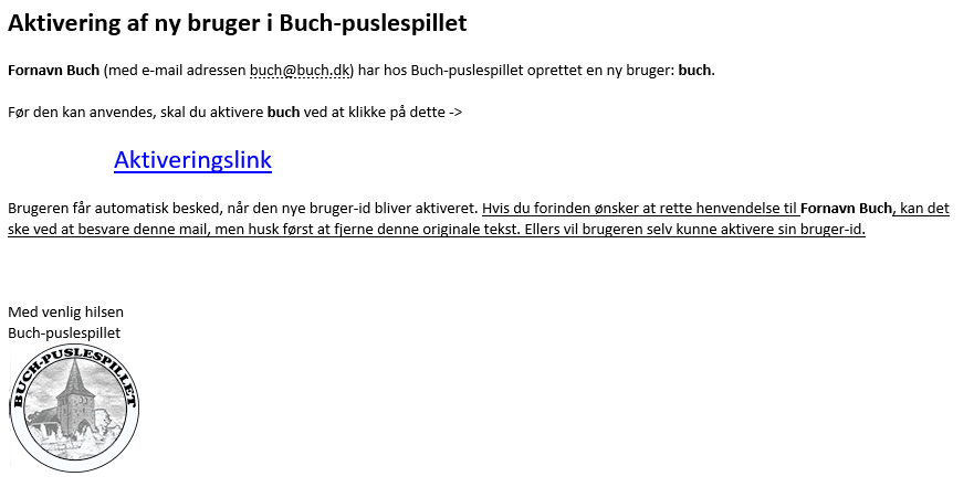 Fig. 6: Billede af e-mail til aktivering