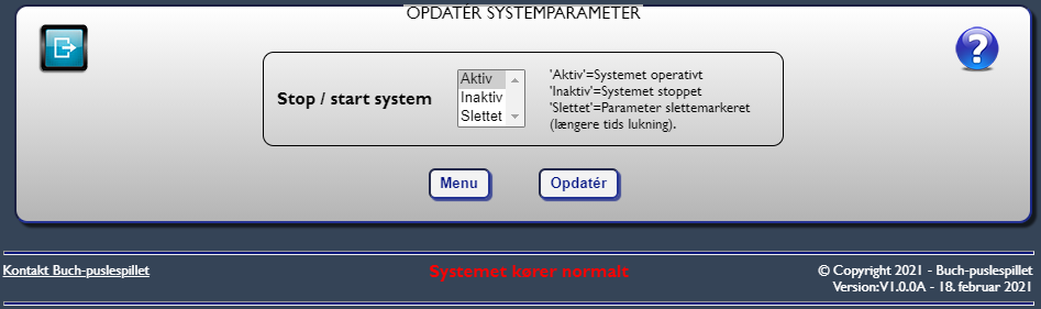 Fig. 15: Opdatér systemparameter - normal drift