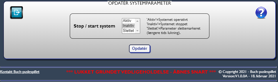 Fig. 16: Opdatér systemparameter - inaktiv